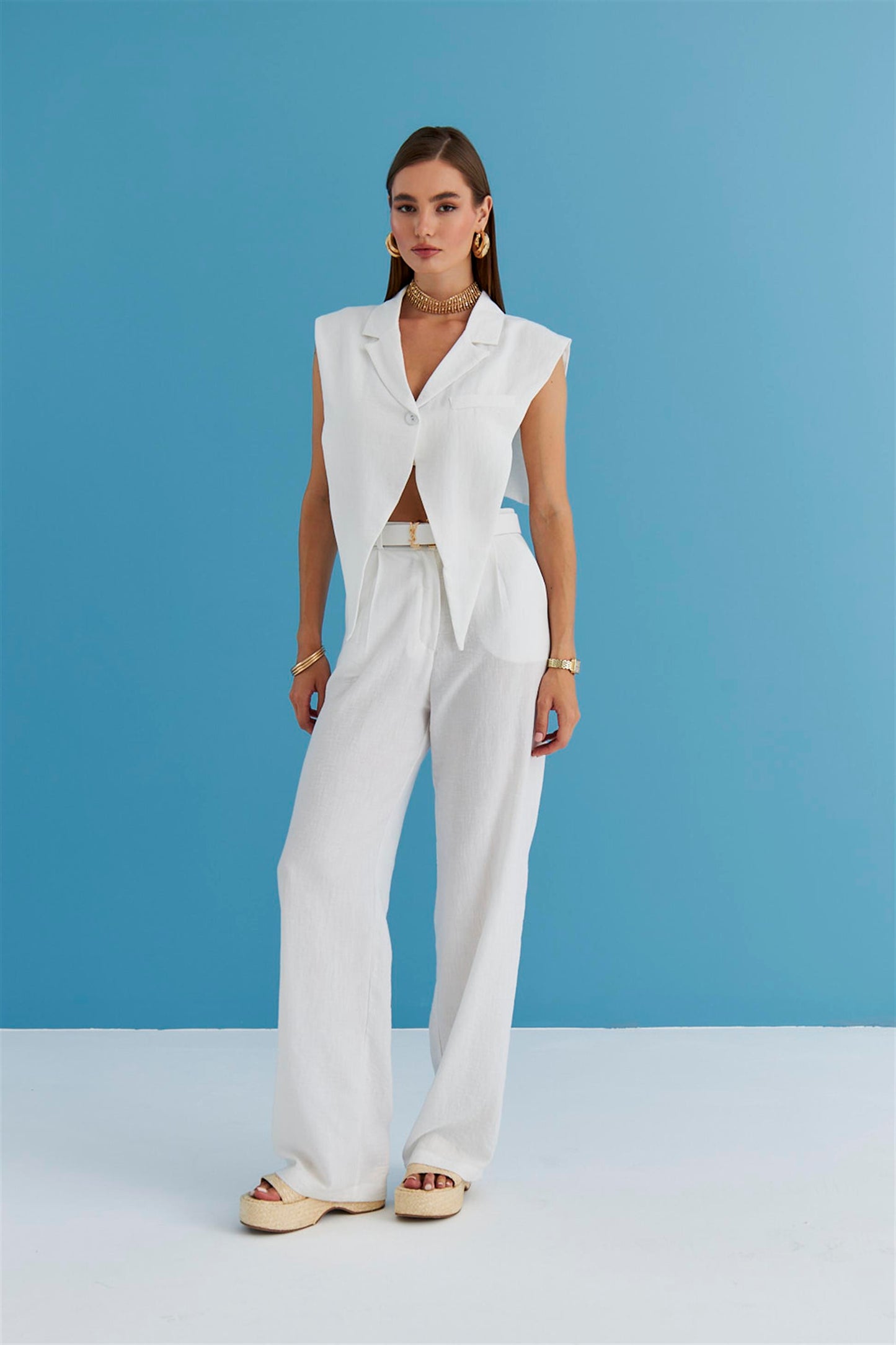 CHALECO MUJER LINO DISEÑO MEZCLA-BLANCO