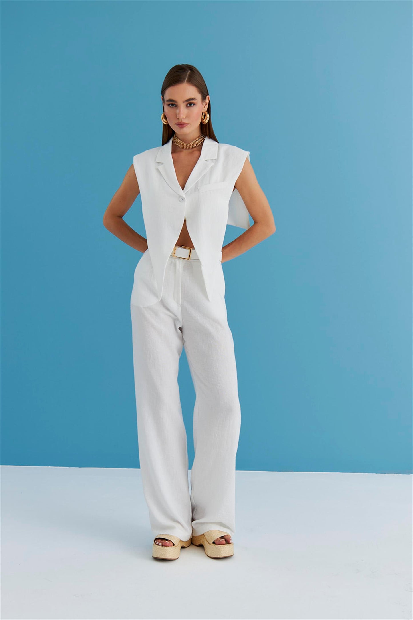 CHALECO MUJER LINO DISEÑO MEZCLA-BLANCO