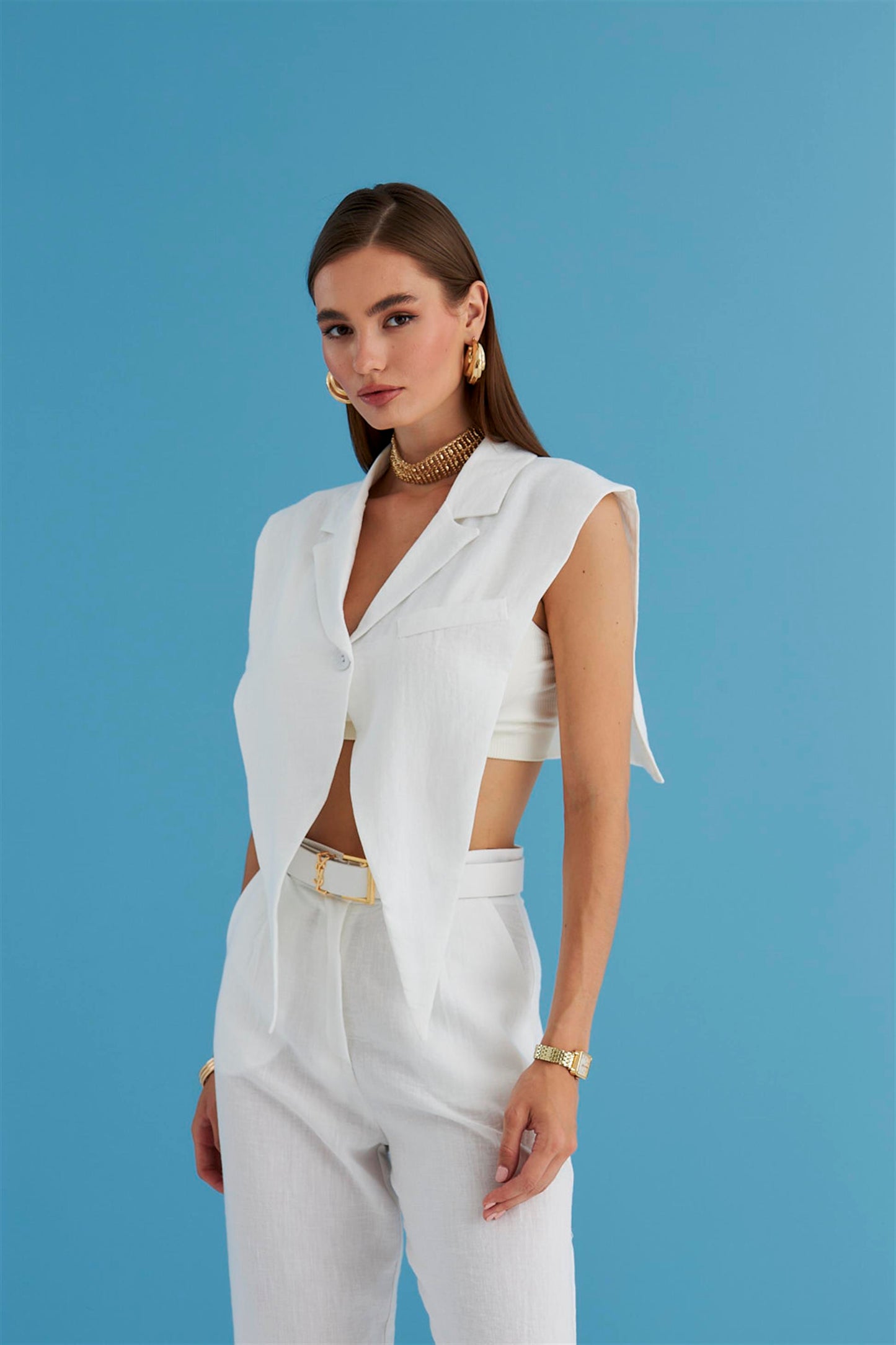 CHALECO MUJER LINO DISEÑO MEZCLA-BLANCO