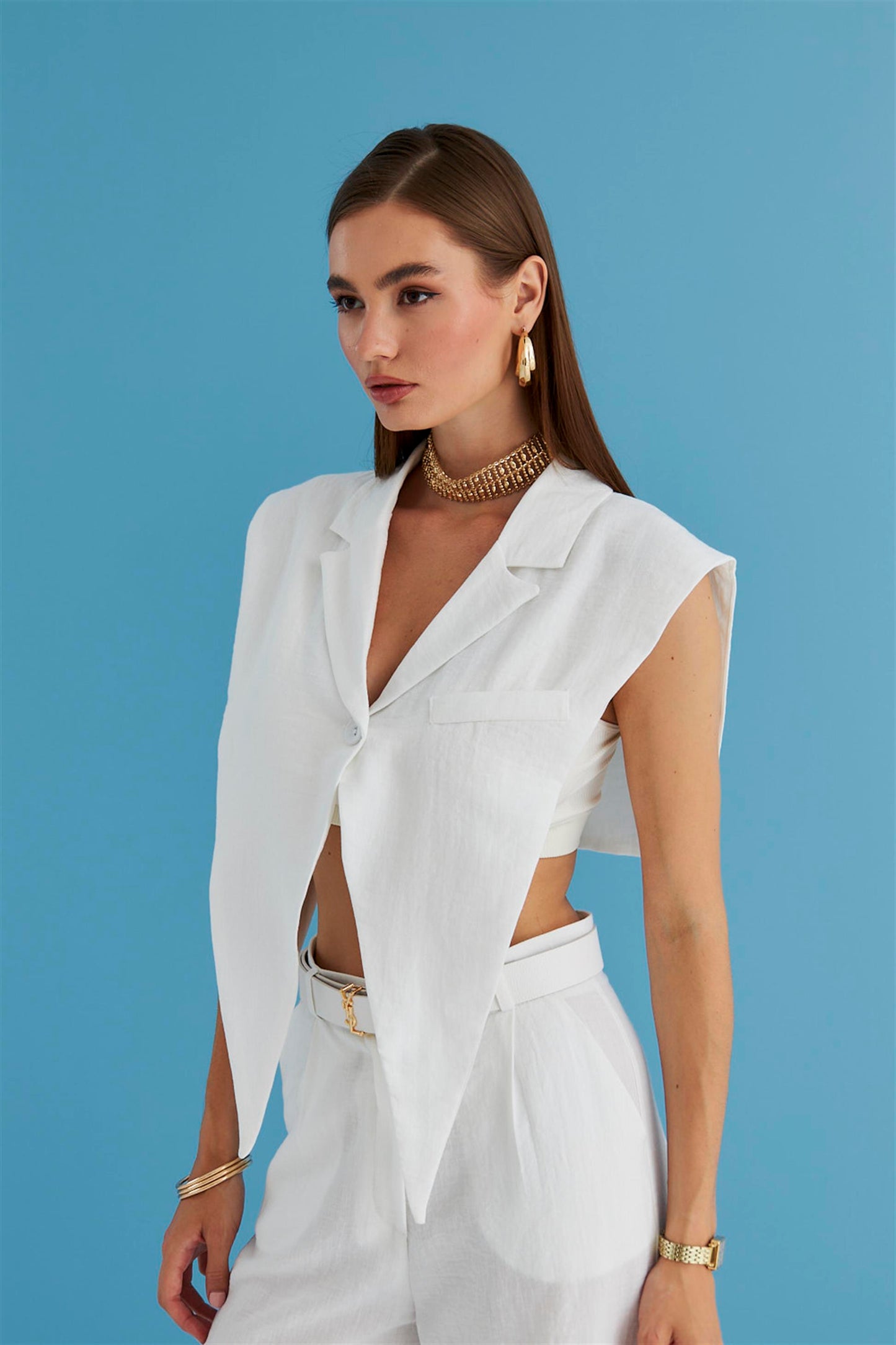 CHALECO MUJER LINO DISEÑO MEZCLA-BLANCO