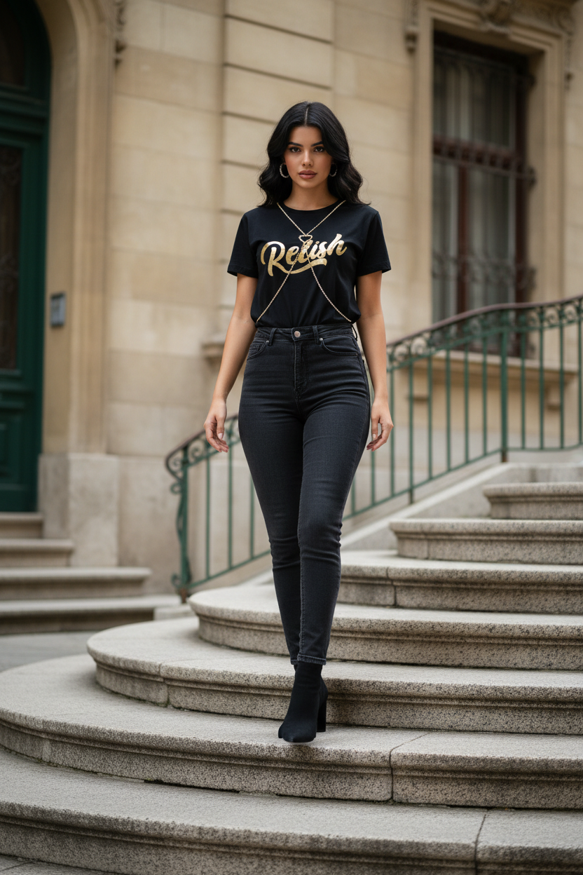 CAMISETA CADENA CORAZÓN NEGRA