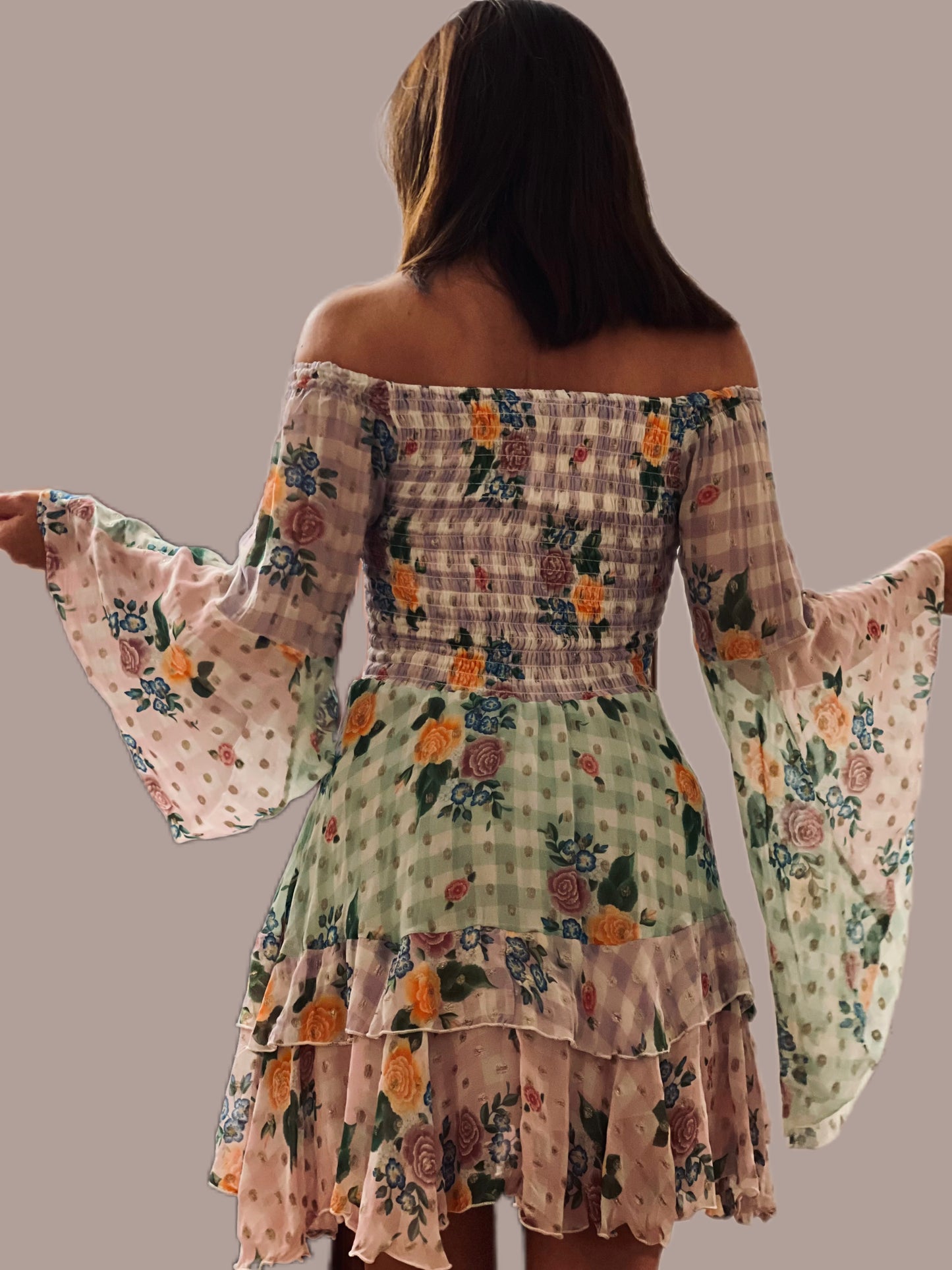 VESTIDO CORTO NIDO DE ABEJA VICHY GOLDEN