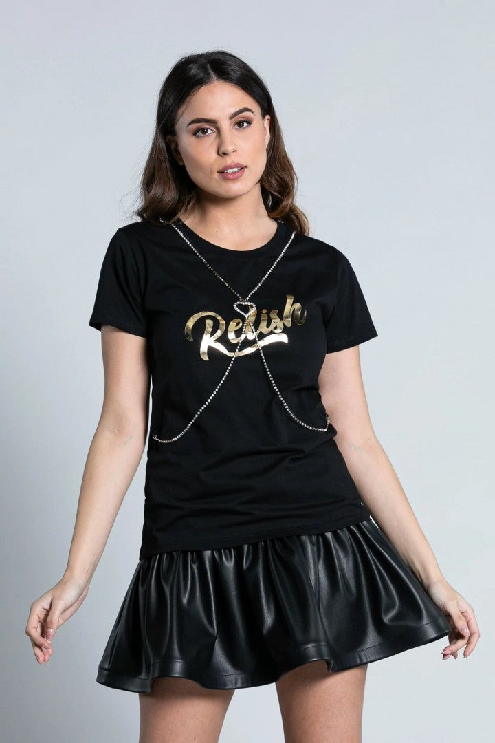 CAMISETA CADENA CORAZÓN NEGRA