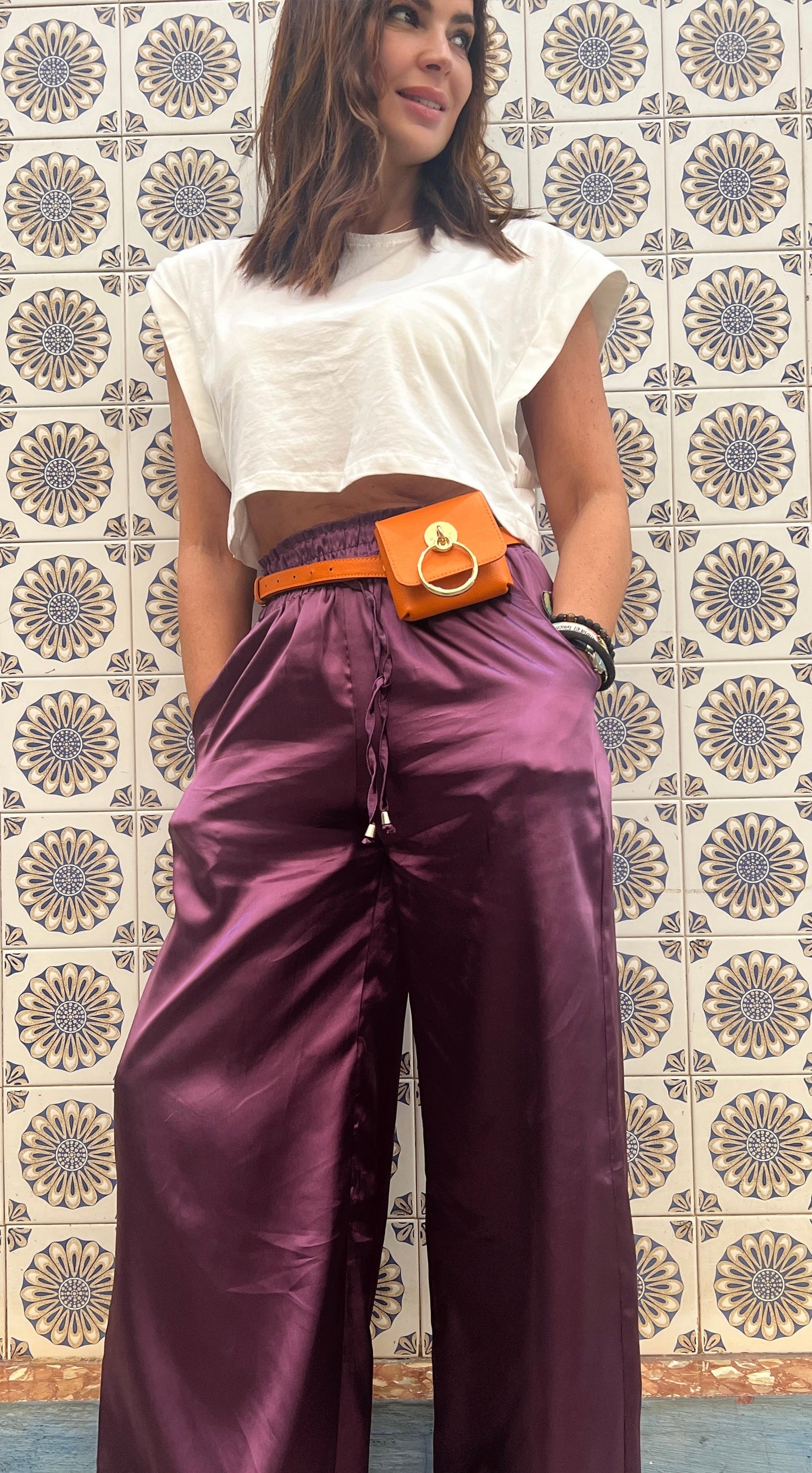 PANTALONES MORADOS DE SATÉN ANCHO