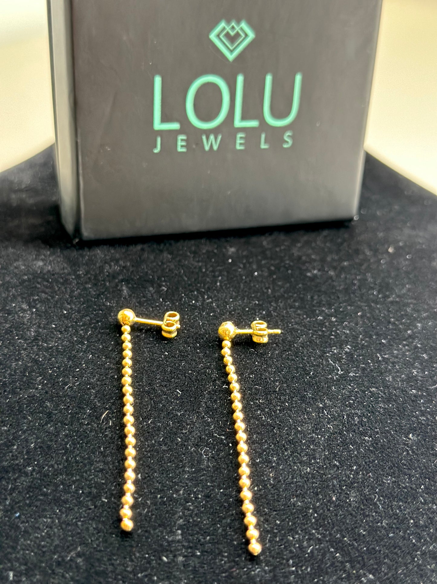 PENDIENTES LARGOS BOLAS DORADO FINO