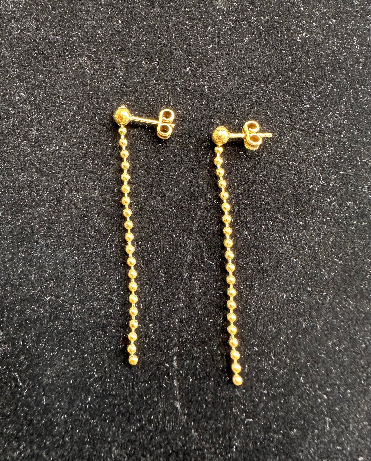 PENDIENTES LARGOS BOLAS DORADO FINO