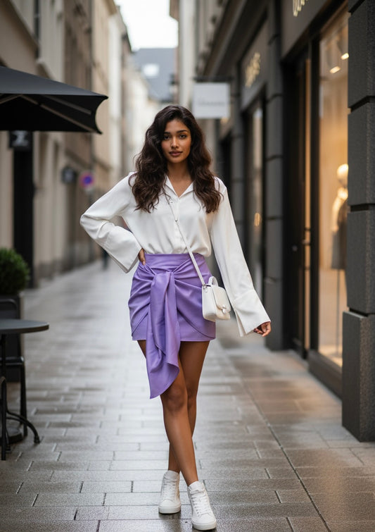 FALDA CRUZADA CON LAZO-LILA