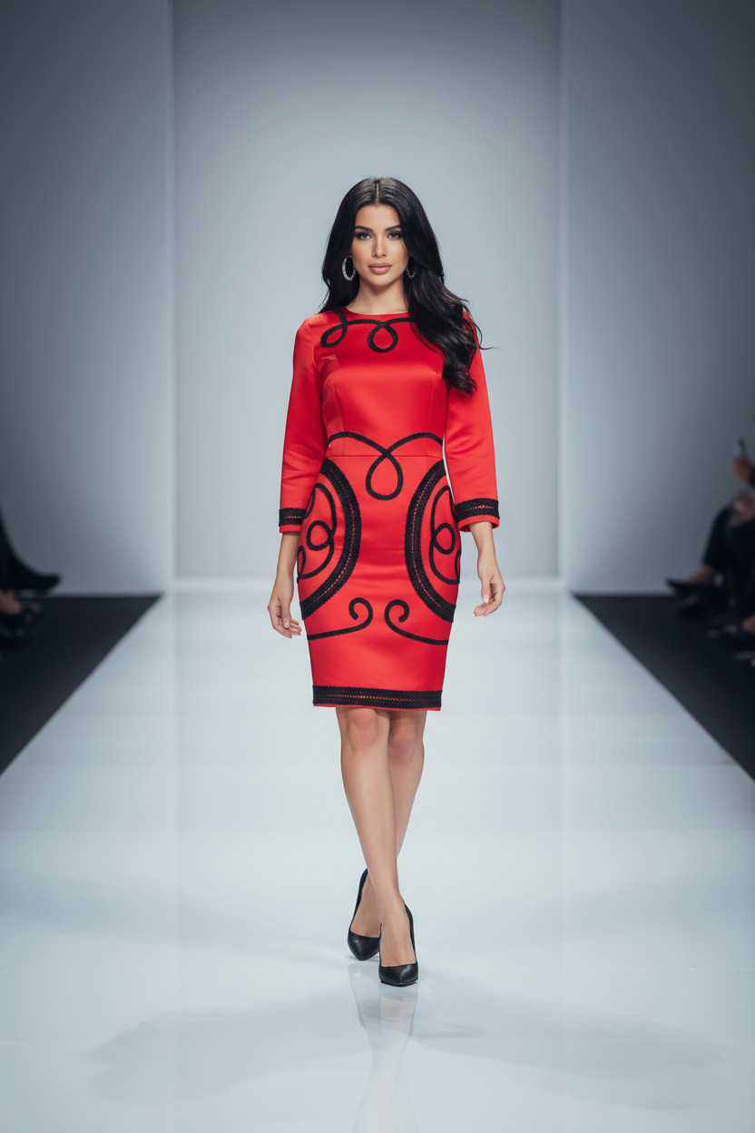 VESTIDO ROJO CON BORDADOS