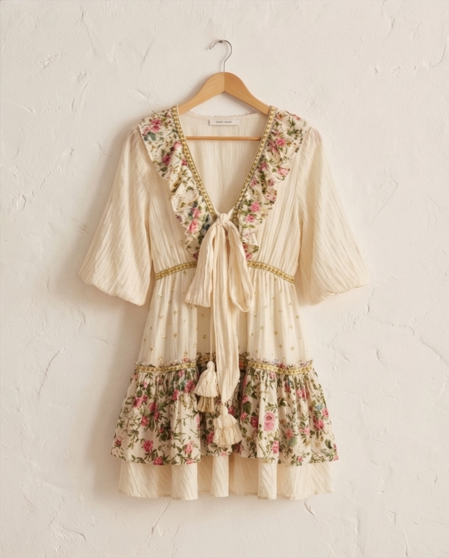 VESTIDO BOHO FLORAL CON LAZADA