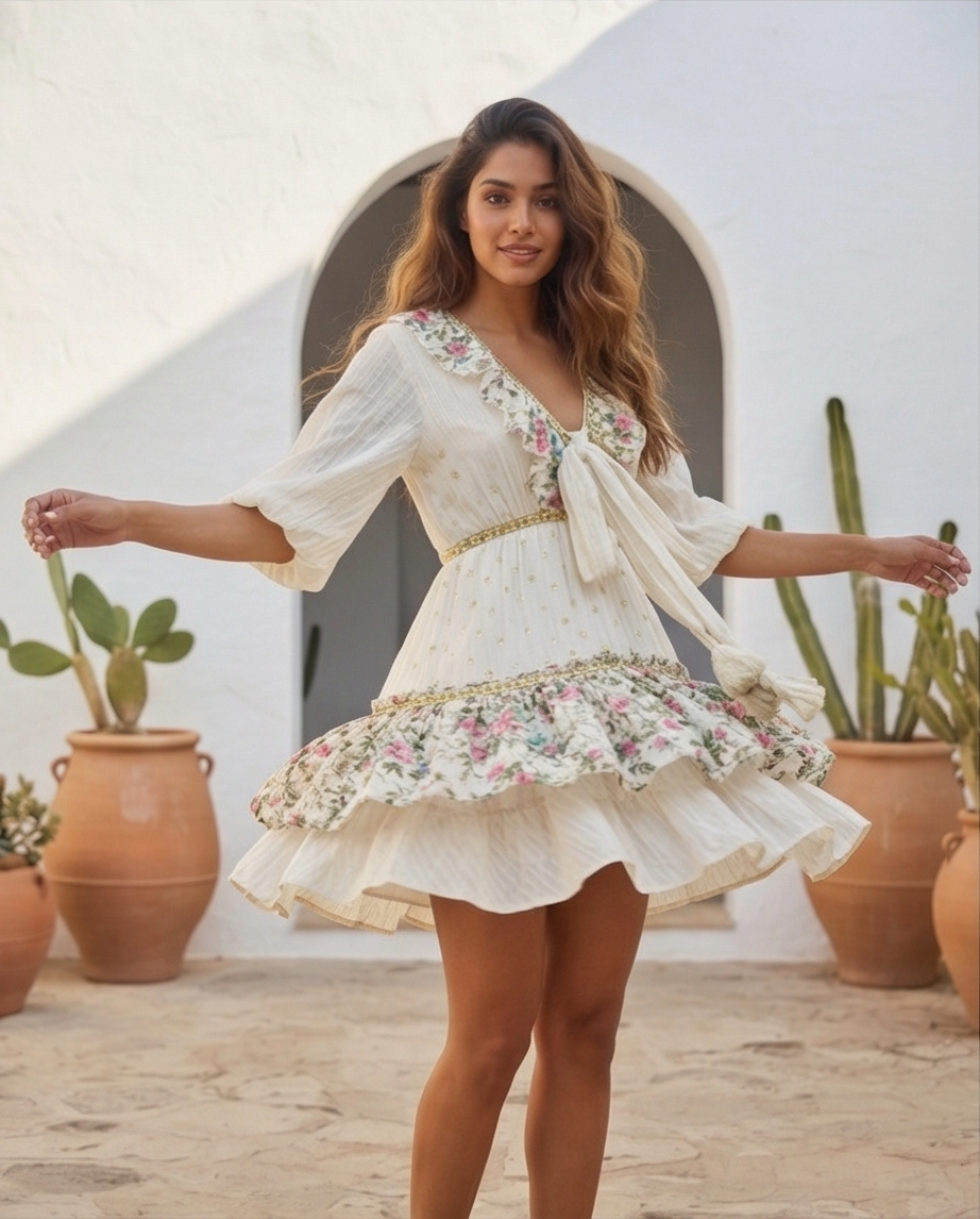 VESTIDO BOHO FLORAL CON LAZADA
