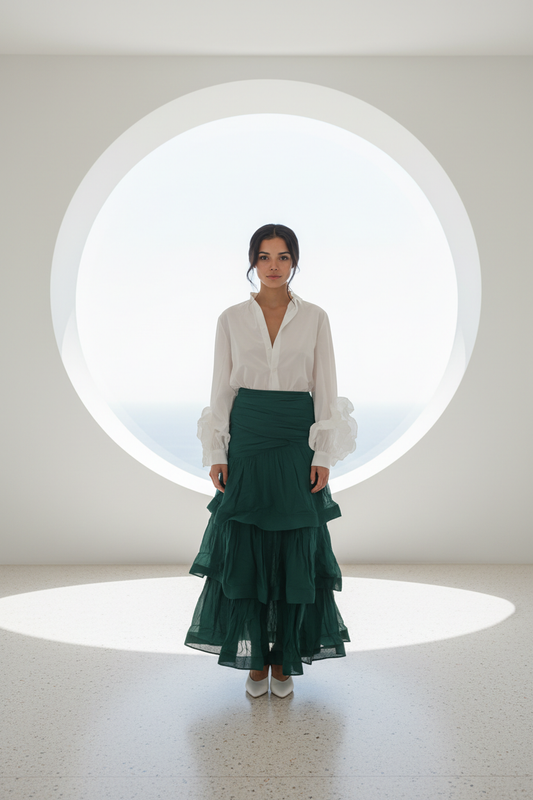 FALDA VERDE DE VOLANTES