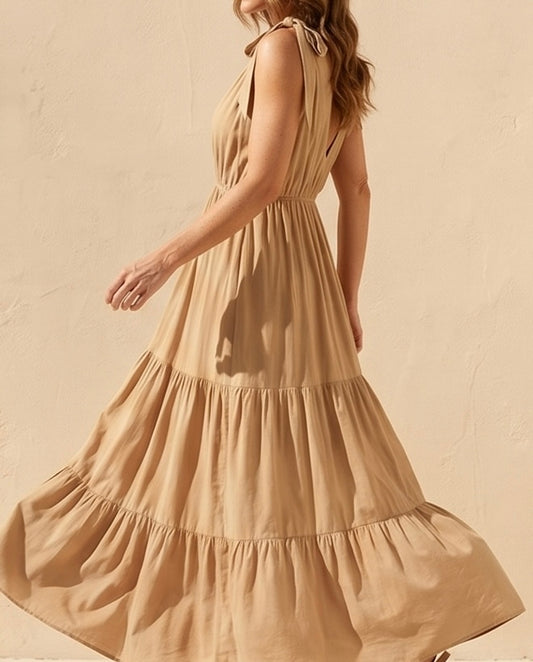 VESTIDO LARGO FLUIDO BEIGE