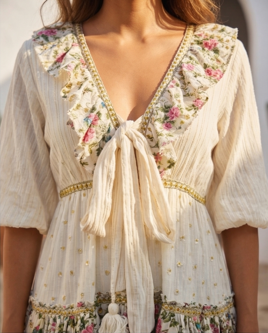 VESTIDO BOHO FLORAL CON LAZADA