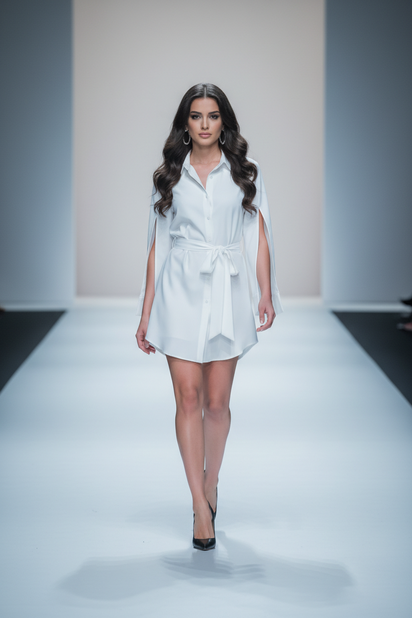 VESTIDO CAMISERO CON MANGAS ABOTONADAS Y CINTURON