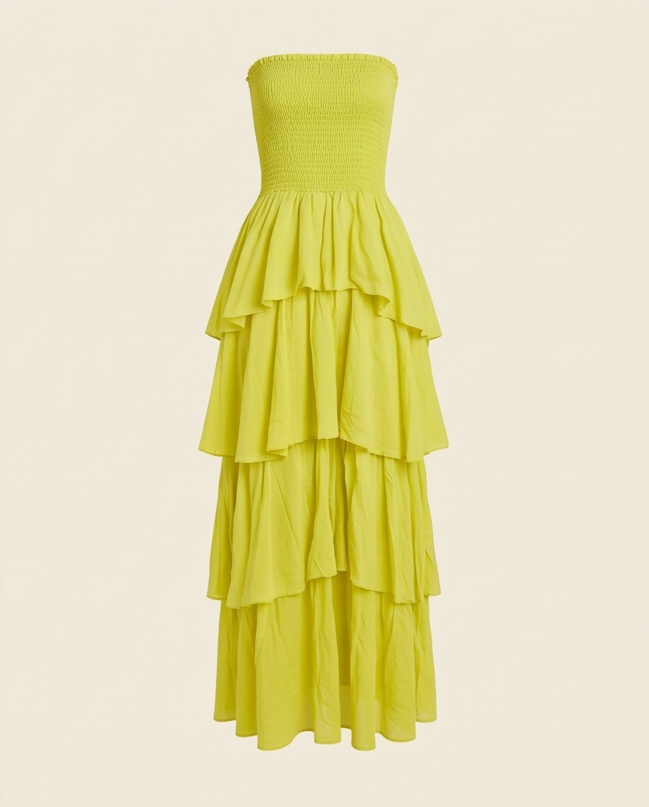 VESTIDO LARGO BOHO DE CAPAS CON ESCOTE PALABRA DE HONOR – LIMA