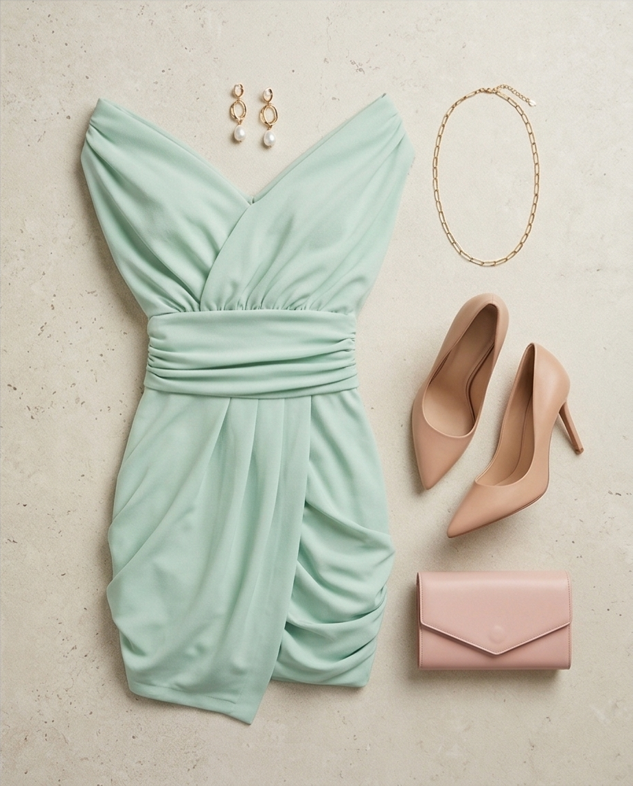 VESTIDO VERDE AGUA,ELEGANTE ￼