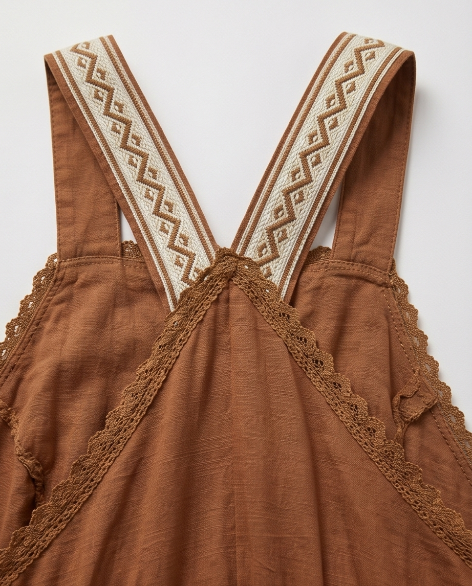 VESTIDO MIDI BOHO TIPO PETO CON DETALLES DE ENCAJE – ARENA