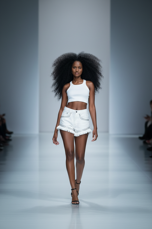 SHORTS VAQUEROS FLECOS Y PEDRERÍA BLANCOS