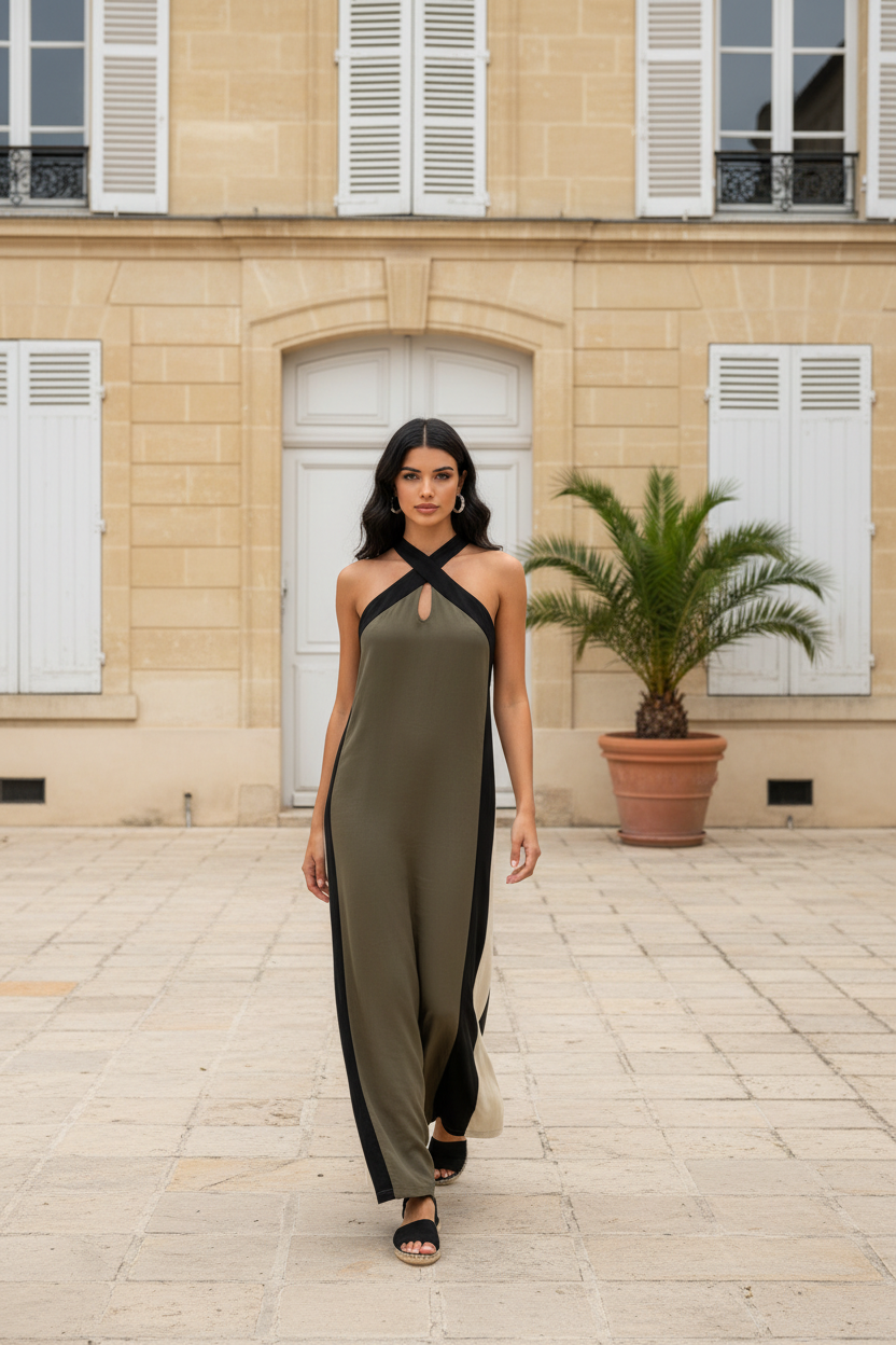 VESTIDO LARGO TRICOLOR ESPALDA AL AIRE